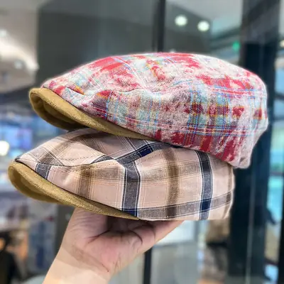Japanese Y2K Tie-Dye Forward Cap Women's Retro Plaid Baseball Cap