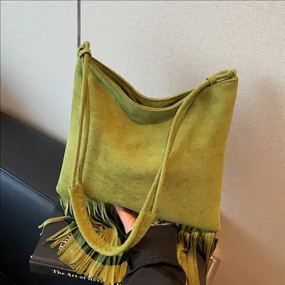 Women's Tassel Shoulder Bag Olive Green 2025