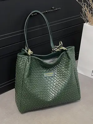 Green Woven Textured Shoulder Bag for Women