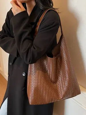 Autumn Winter Woven Tote Bag Korean Style Brown
