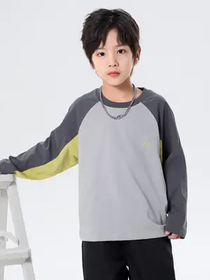 Boys Pure Cotton Long Sleeve T-Shirt Grey Yellow Autumn 2025