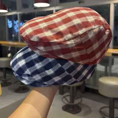 Japanese Plaid Cap for Women Retro Artistic Baseball Cap