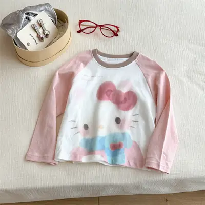 Hello Kitty Long Sleeve Raglan T-Shirt Pink White