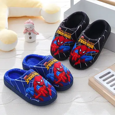 Children's Cotton Slippers for Older Kids, Winter Cartoon Non-Slip Warm Indoor Closed-Back Cotton Shoes for Boys and Girls, Trendy, Fleece-Lined and Thickened