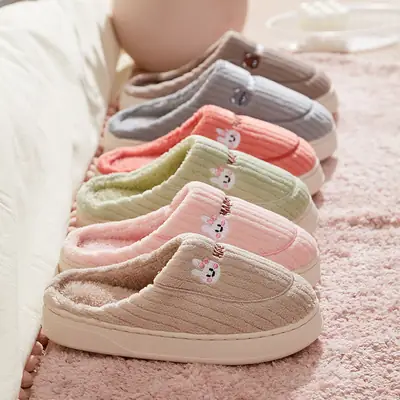 Men Winter Furry Slippers Grey Cotton Warm Indoor