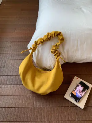 Yellow Pleated Shoulder Bag for Women