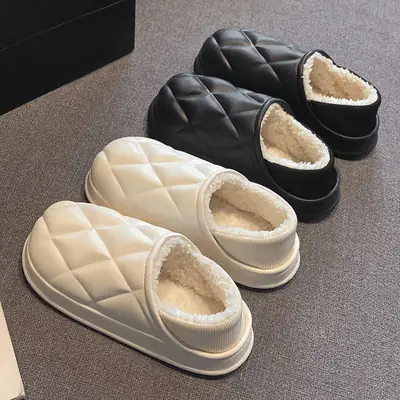 Women's Fleece Lined Couple Slippers Winter Warm Black
