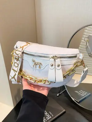 Women's Crocodile Pattern Chest Bag with Gold Chain