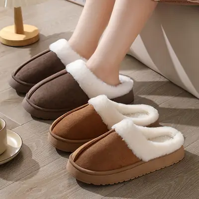 Cotton Warm Slippers for Men Women Brown Winter Indoor