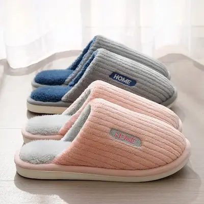 Women Cotton Slippers Pink Warm Indoor Winter