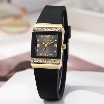 Square Niche New Style Women's Watch Women's Watch Silicone Hot Style Diamond-Encrusted Light Luxury Gold Student Party Fashion Wholesale