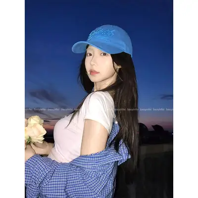Blue Letter Embroidery Baseball Cap for Women