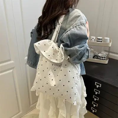 2025 Korean Pleated Ruffle Shoulder Bag Women Large Capacity