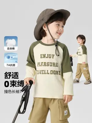 Boy's Pure Cotton Long Sleeve T-Shirt Green Cream Spring Autumn Style