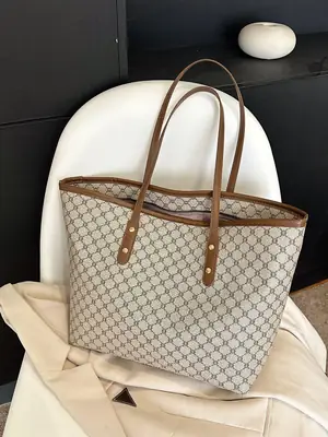 2025 Fashion Large Capacity Women's Brown Patterned Shoulder Bag