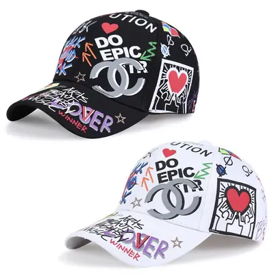 Printed Baseball Cap with Smiley Face for Men Women