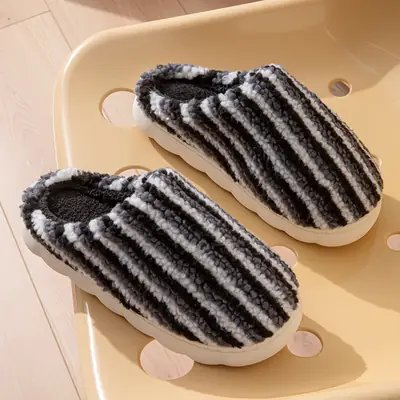 Warm and Thickeneded Couple Cotton Slippers for Men in Autumn and Winter Couples Thick-Soled Plush Indoor Home Non-Slip Plush Cotton Slippers