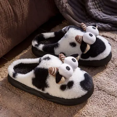 Cute Fleece Lined Deer Slippers for Kids Autumn Winter