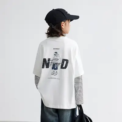 Kids White Striped Long Sleeve T-Shirt Medium Large