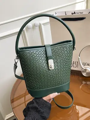 Green Crocodile Texture Bucket Bag for Women