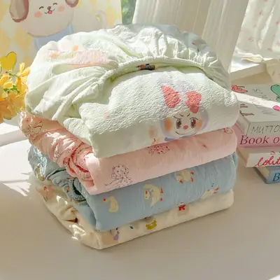 Double-Layer Gauze Fitted Sheet Cover, Single Piece Wrinkled Gauze Student Dormitory Fitted Sheet, Dust-Proof Bed Sheet, Bed Cover, Bedding
