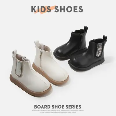 Boys' Korean Style Boots, Kidsren's Shoes, Toddler Shoes, Spring and Autum Baby Girl's Fashionable Short Leather Boots, Girls' Baby Shoes