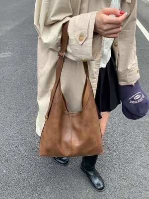 Korean Style Brown Leather Tote Bag Large Capacity