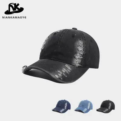 Retro Washed Denim Cap for Women Blue