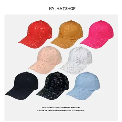 Pink Rhinestone Baseball Cap with Large Brim