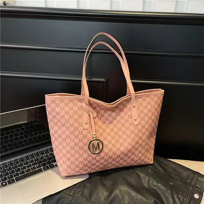 Women Letter Shoulder Bag Pink Gingham Large Capacity