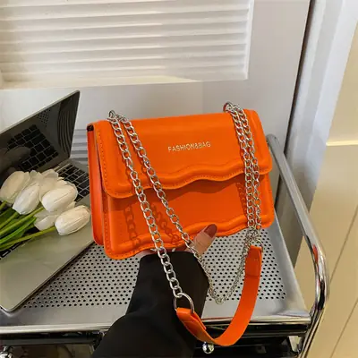 Orange Wave Chain Crossbody Bag for Women 2025