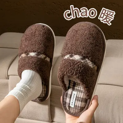 Women Cotton Bow Slippers Warm Plush Winter Indoor
