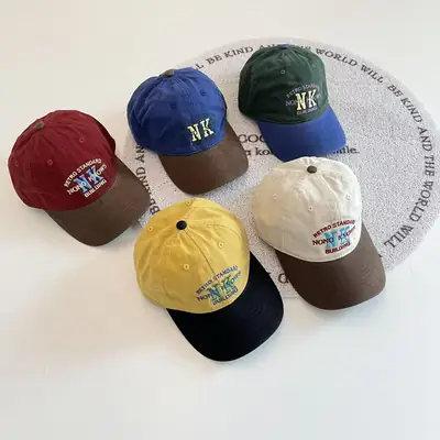 Kids Baseball Cap Green Blue Letter Wash Cotton