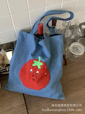 Denim Women Large Capacity Tomato Print Bag 2025