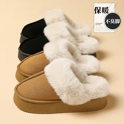 Women Warm Furry Slippers Winter Cotton Brown