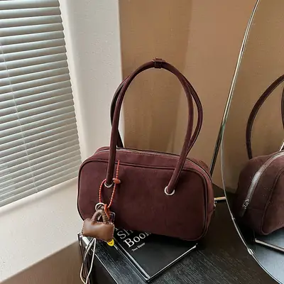 Women Suede Shoulder Bag Brown Korean Style