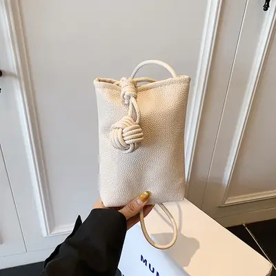 Women's Beige Knot Shoulder Bag with Crossbody Strap