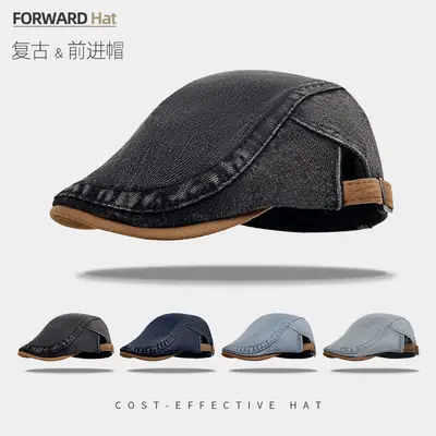 Women Denim Beret Peaked Cap Short Bristle 10cm