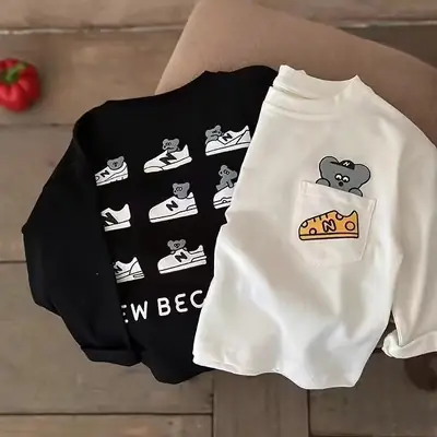 Kids Cartoon Cotton Long Sleeve T-Shirt Black New Style