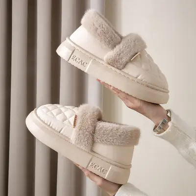 Women Fleece Lined Slippers Pink 2025 Winter Warm
