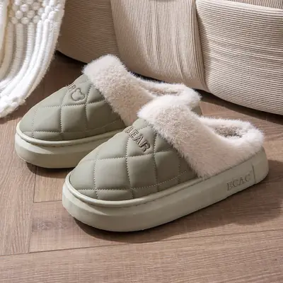 Pink Fleece Lined Slippers for Women Winter Home Use