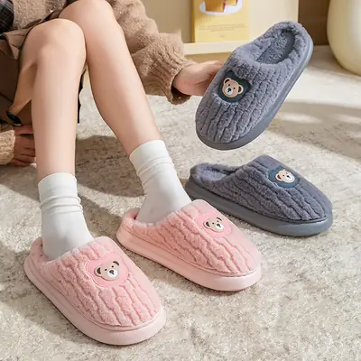 Cotton Plush Slippers Warm Winter Fleece Lined