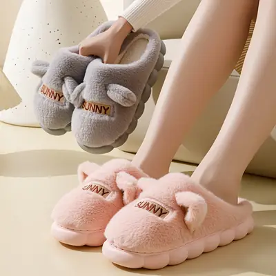 Women's Furry Slippers Winter Warm Grey Non-Slip