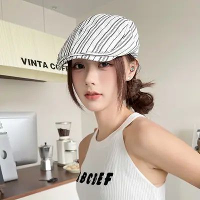 Women Korean Niche Striped Forward Cap Spring Autumn Thin Breathable