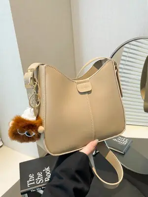 Beige Textured Shoulder Crossbody Bag for Women 2026