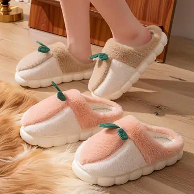 2025 Winter Warm Cotton Fruit Slippers Brown