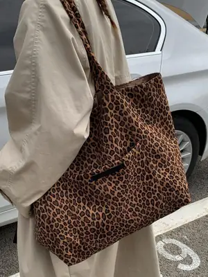 Leopard Print Canvas Tote Bag Large Capacity 2025