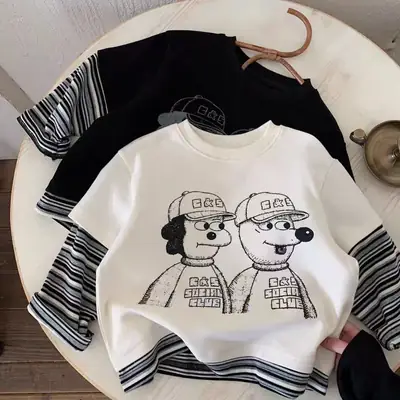Children's Cartoon T-Shirt Boys Faux Two Piece Set