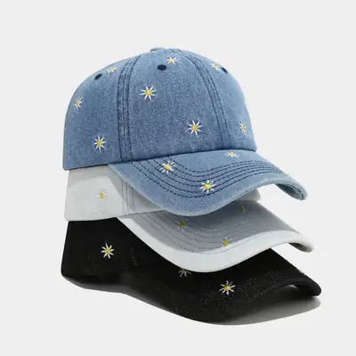Little Daisy Embroidered Denim Peaked Cap Women