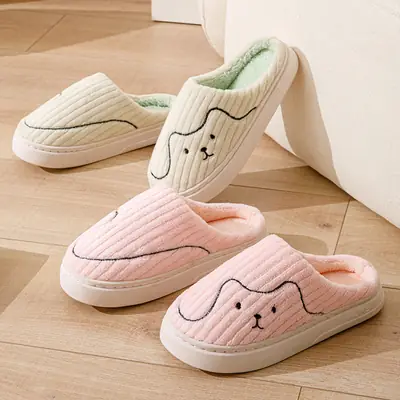 Cotton Slippers for Women to Wear Outside in Winter New Style Indoor Home Thick-Soled Non-Slip Plush Warm Couple Slippers for Men at Home